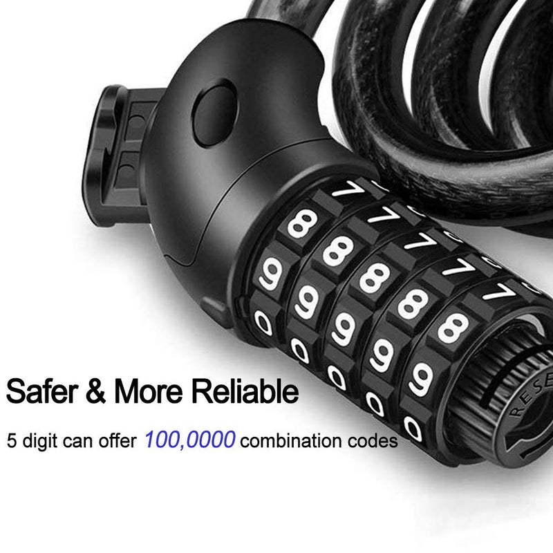 [Australia - AusPower] - NDakter Bike Lock Cable, 4 Feet High Security 5 Digit Resettable Combination Coiling Bike Cable Lock, Anti Theft Bicycle Cable Locks with Mounting Bracket, 1/2 Inch Diameter Black 