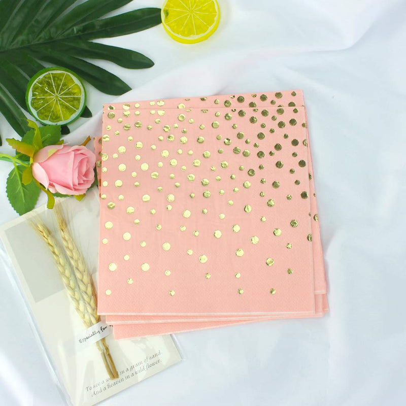 [Australia - AusPower] - Pink Luncheon Paper Napkins Stamped with Sparkle Gold Foil Dots - Folded 6.5 x 6.5 inch/Unfolded 13 x 13inch for Dinner Party, Cocktail, Bridal/Baby Shower, Birthday Party (48 Count) Polka Dots 