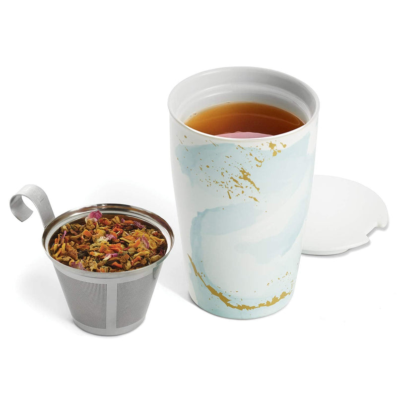 [Australia - AusPower] - Tea Forte Kati Cup in Wellbeing, Ceramic Tea Infuser Cup with Infuser Basket and Lid for Steeping Loose Leaf Tea 