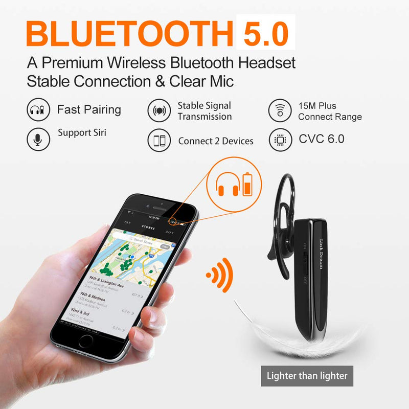 [Australia - AusPower] - Link Dream Bluetooth Earpiece for Cell Phone Hands Free Wireless Headset Noise Cancelling Mic 24Hrs Talking 1440Hrs Standby Compatible with iPhone Samsung Android for Driver Trucker (2 Pack) 