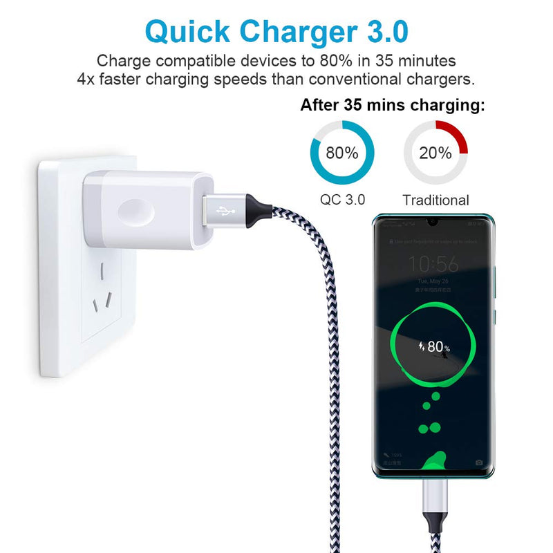 [Australia - AusPower] - Type C Fast Charging for Samsung Galaxy S22 S20 Ultra S21 Plus Note 20 /S20 FE Ultra 5G S10E S9 S8 Plus,A13 A03S A10e A11 A21 A20 A50 A51 A01 LG K51 Stylo 6,Android Charging Block Wall Plug +C Cable 