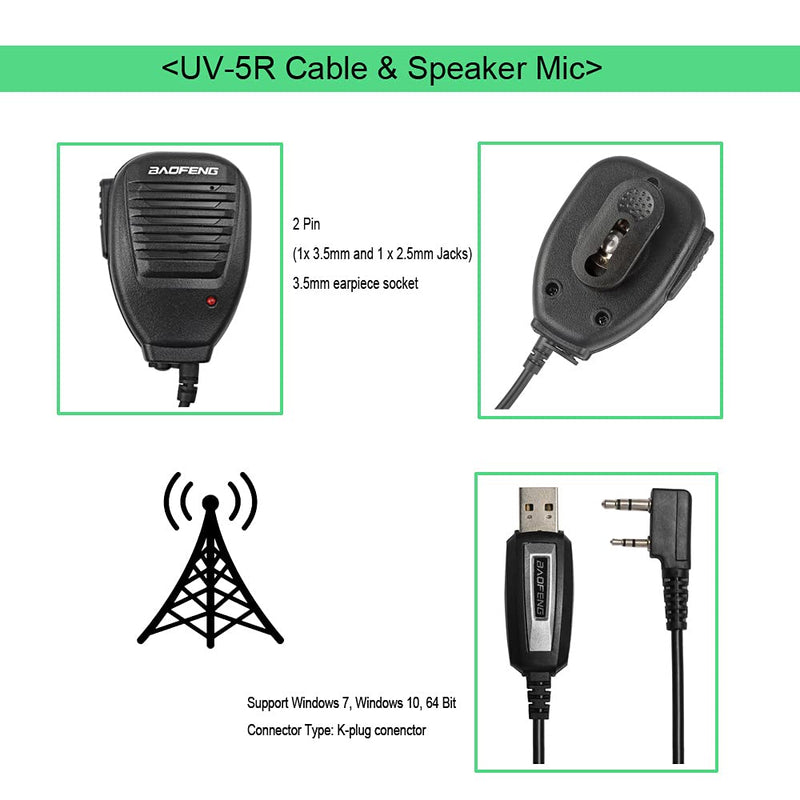 [Australia - AusPower] - BAOFENG UV-5R Large Battery Speaker Mic Dual Band Two Way Radio with Programing Cable 
