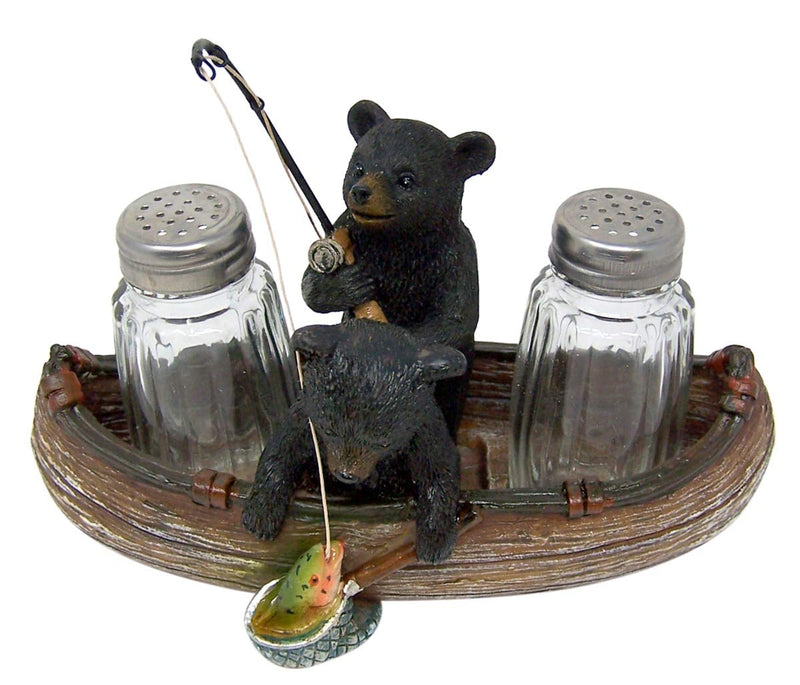 [Australia - AusPower] - Fishing Black Bear Cubs in Canoe Salt and Pepper Shaker Holder, 6 1/2 Inch (Shakers Included) 