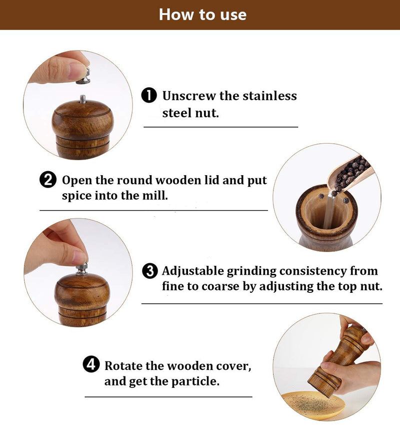 [Australia - AusPower] - Salt and Pepper Grinders Set,Ouktor Manual Wooden Salt and Pepper Mills Shakers, Ceramic Rotor with Strong Adjustable Coarseness (5.5inch) 5.5inch 
