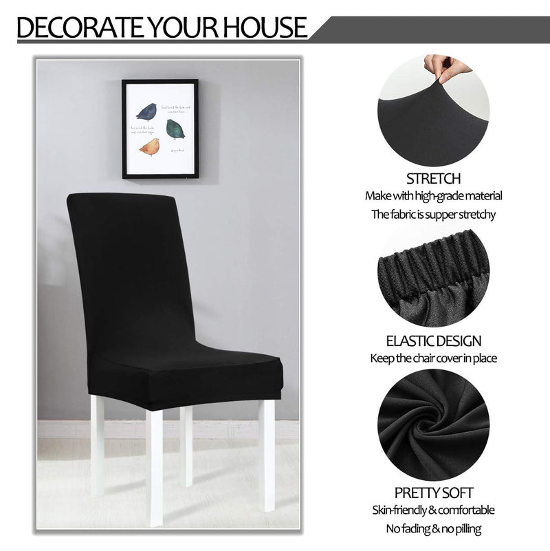 [Australia - AusPower] - Obstal Black Stretch Spandex Dining Room Chair Covers – Set of 4 Universal Removable Washable Chair Seat Slipcovers Protector for Kitchen, Ceremony, Wedding, Banquet, Hotel and Party Pure Black 