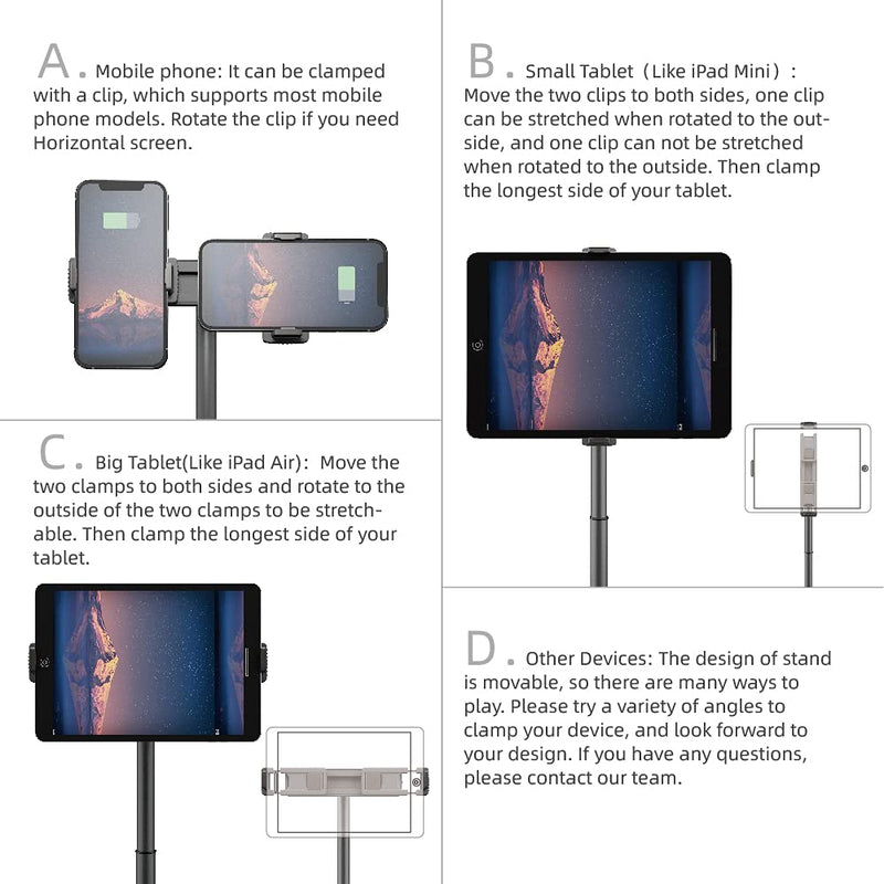 [Australia - AusPower] - Unlimited Vision Cell Phone Stand,Adjustable Height, Phone Holder For Desk, Pad Stand Support All Phones And Screens From 2 inch-15.6 inch,(iPhone, Android,iPad,Switch,etc.), Stable base,Can Be Stored 