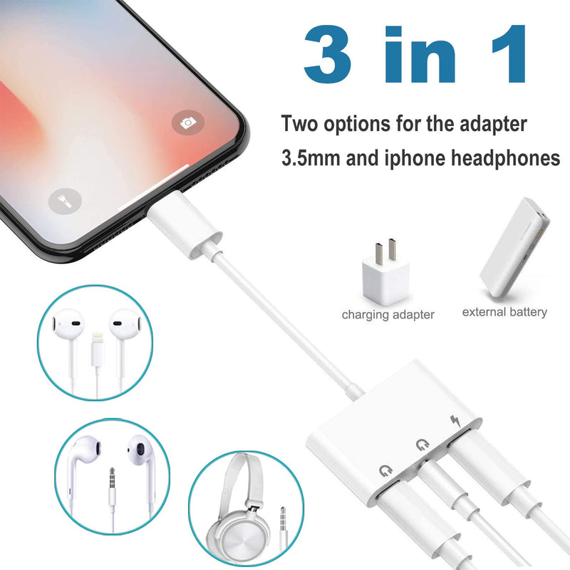 [Australia - AusPower] - 3.5mm Headphone Splitter for iPhone iPad 3 in 1 Earphone Jack Adapter with Fast Charging Lightning Audio Jack Connector Compatible for iPhone 13 12 11 X XR XS 8 7 iPad 