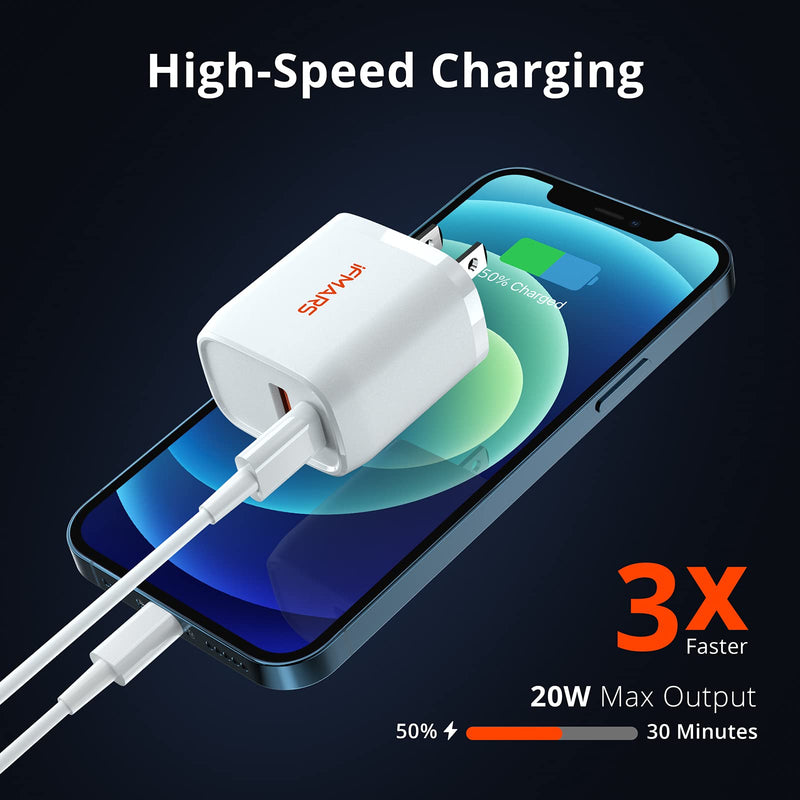 [Australia - AusPower] - iPhone 12 13 Fast Charger, iFMARS 20W Dual Port USB C Charger with 6FT Lightning Cable【Apple MFI Certificated】,PD/QC 3.0 Wall Charger Power Adapter Compatible with iPhone 12/13 Pro Max, AirPods,iPad 