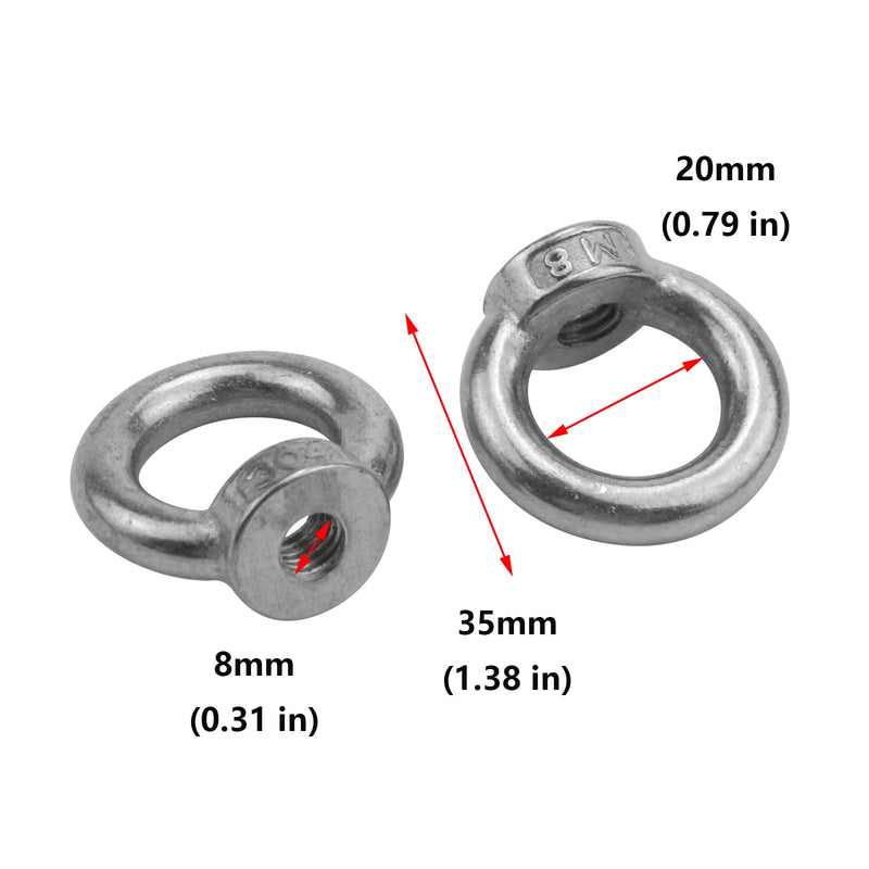 [Australia - AusPower] - Antrader 2 Pcs 304 Stainless Steel Ring Shape M8 Lifting Eye Threaded Nut M8 2pcs 