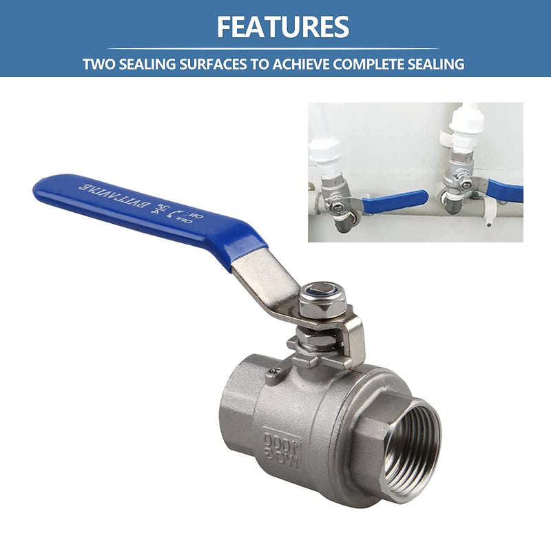 [Australia - AusPower] - YanTone 3/4 Inch Full Port Ball Valve, 304 Stainless Steel Shut Off Valve for Water Oil and Gas, 1000 PSI (WOG) - 3/4" NPT, 1 Piece 