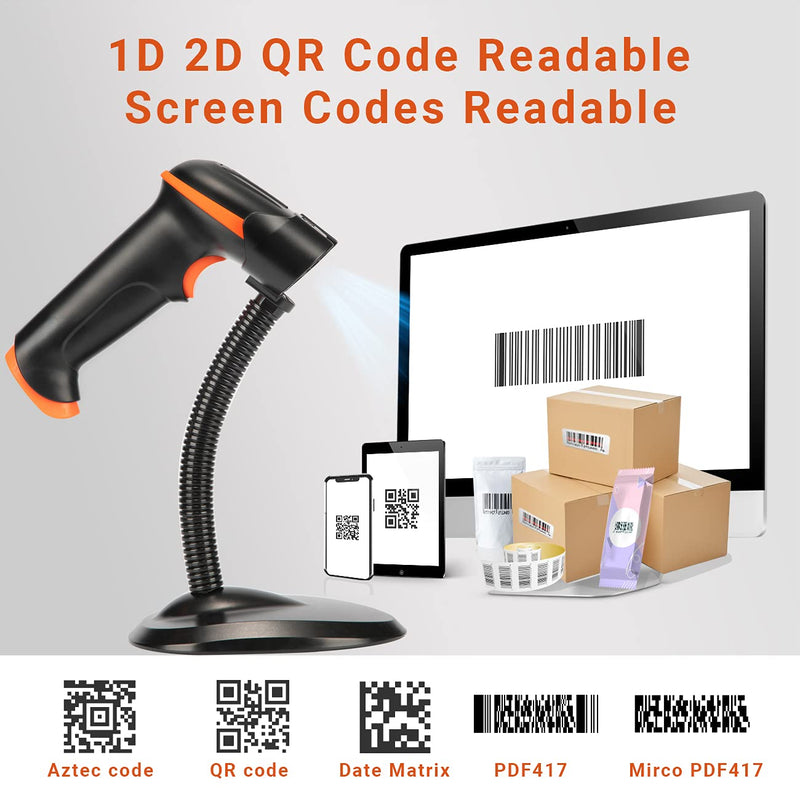 [Australia - AusPower] - Tera Barcode Scanner Wireless and Wired with Battery Level Indicator 1D 2D QR Digital Printed Bar Codes Reader with Stand Portable Handheld Barcode Scanner Compact Plug and Play Model D5100 