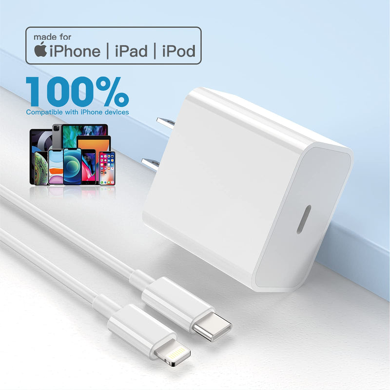 [Australia - AusPower] - [Apple MFI Certified] iPhone Charger Apple Block USB C Fast Wall Plug with 6ft USB C to Lightning Cable for iPhone13/ 12/12pro/12 pro max/11 pro Max/Air pods pro/iPad air 3/min4/5 (White) 1PACK 