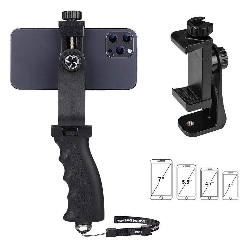 [Australia - AusPower] - Ergonomic Anti-Falling Cell Phone Vlogging Hand Grip Stabilizer Smartphone Holder Rig Mount Video Kit w/ Safety Strap Portable Selfie Stick for iPhone Samsung (Landscape+Portrait)-Mic /Light Adapter 
