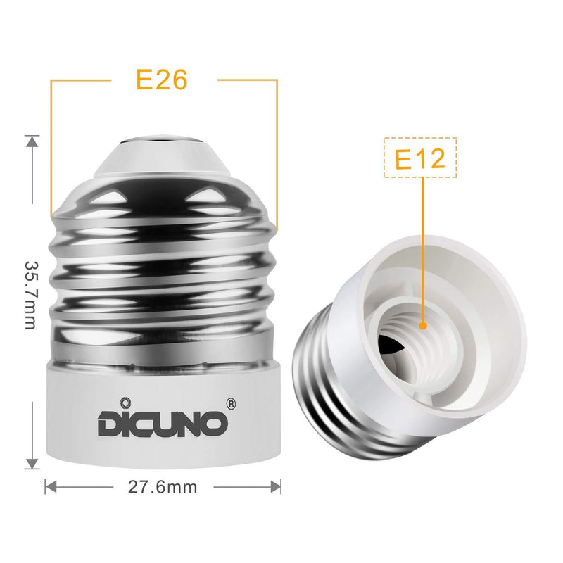 [Australia - AusPower] - DiCUNO E26 to E12 Socket Adapter, Standard Medium to Candelabra Base LED Bulb Converter, 0~120V Max 200W and 165℃ Heat-Resistant E26 Medium Adapter, 6-Pack 6 Count (Pack of 1) 