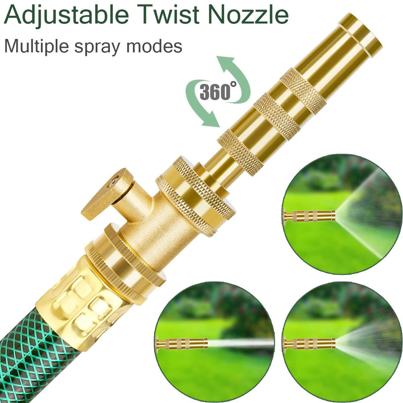 [Australia - AusPower] - Hose Nozzle Sprayer, Heavy Duty Brass Adjustable Twist Hose Nozzle, High Pressure Jet Sweeper Nozzle with Shut off Valve, Metal Water Hose Nozzles set for Garden Hoses, with Washers 