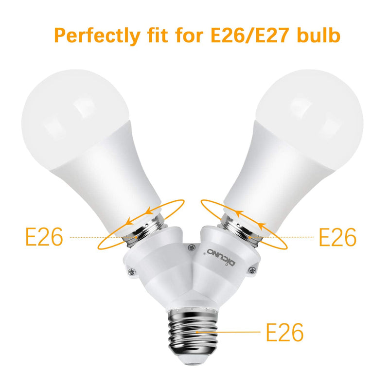 [Australia - AusPower] - DiCUNO 2 in 1 E26 Socket Splitter Adapter, 2 E26 Standard Medium Base Bulbs in 1 Socket Y-Shape Lamp Holder Converter, Maximum 200W and 165? Heat Resistant Light Bulb Splitter 2PACKS 