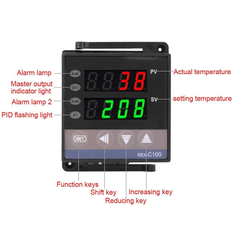 [Australia - AusPower] - Temperature Controller, REX-C100 Digital PID Temperature Controller Thermostat with PV/SV Dual Display, RELAY and SSR Control, for Temperature Measurement, Thermostatic control, Temperature Switch 