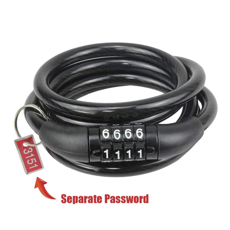 [Australia - AusPower] - Seway Scooter Lock Cable for Xiaomi Mijia M365 ES Series Segway Ninebot, Bicycle Combination Locks Coiled Chain Lock Basic Self Coiling Core Steel Wire 4 ft. Long 1/3 inch Fit for M365/ES1/ES2/ES3/ES4 