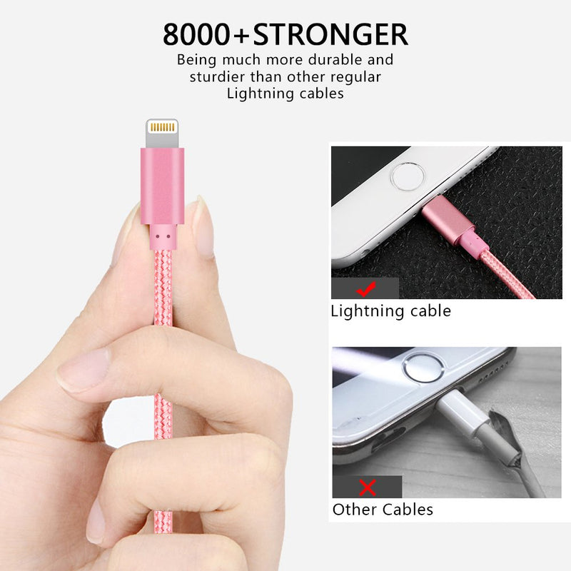 [Australia - AusPower] - 4Pack(3ft 6ft 6ft 10ft) iPhone Lightning Cable Apple Certified Braided Nylon Fast Charger Cable Compatible iPhone Max XS XR 8 Plus 7 Plus 6s 5s 5c Air iPad Mini iPod (Pink) Pink 