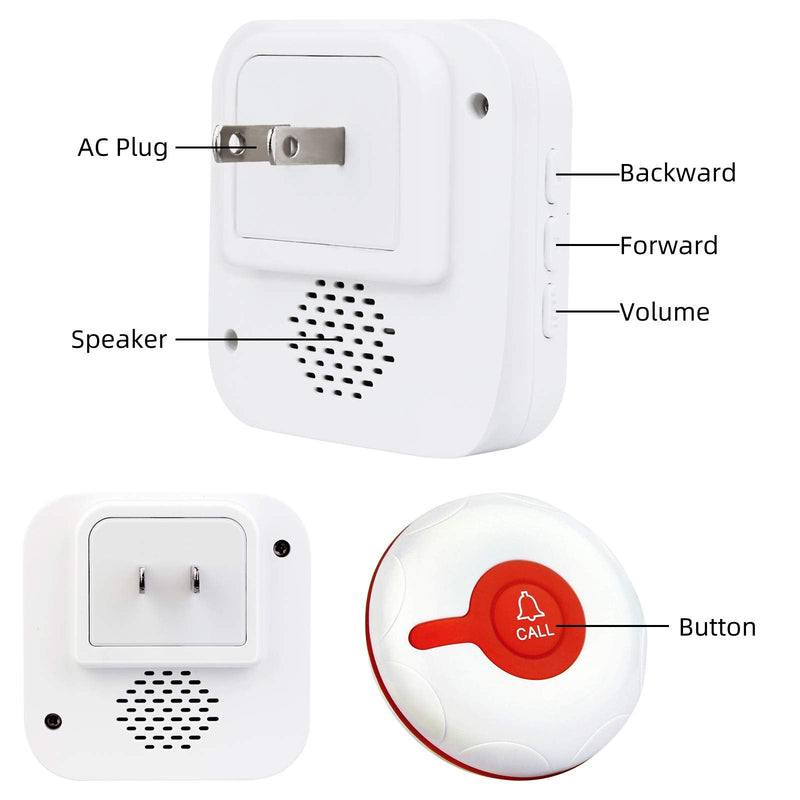 [Australia - AusPower] - Retekess TH003 Wireless Caregiver Pager System,Remote Nurse Alert System,492ft,1 Plug-in Receiver,1 SOS Help Pendant Call Button for Home,Elderly,Patient,Disabled,Pregnant Woman 