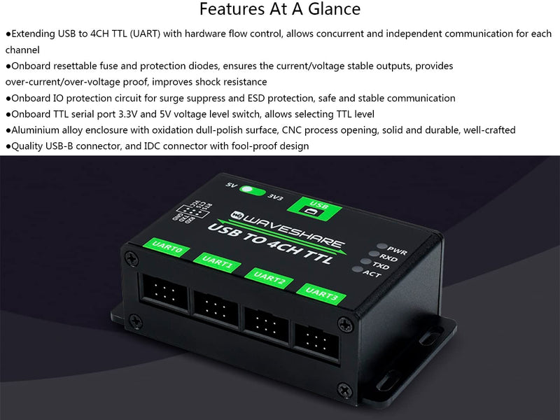 [Australia - AusPower] - Industrial USB to 4-CH TTL Converter Adapter USB to UART Support Multi Protection /Systems /Win7/8/8.1/10/11, Linux, etc 