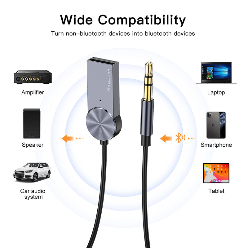 [Australia - AusPower] - Bluetooth Aux Adapter for Car, Kuulaa Bluetooth 5.0 Receiver Dongle Cable for Car 3.5mm Jack, High Resolution Wireless Audio Music Transmitter, Noise Cancelling, Built-in Microphone 