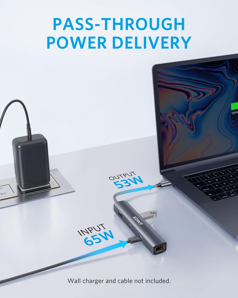 [Australia - AusPower] - Anker USB C Hub, PowerExpand 6-in-1 USB C PD Ethernet Hub with 65W Power Delivery, 4K HDMI, 1Gbps Ethernet, USB-C Data Port, 2 USB 3.0 Data Ports, for MacBook Pro, MacBook Air, iPad Pro, XPS, and More 