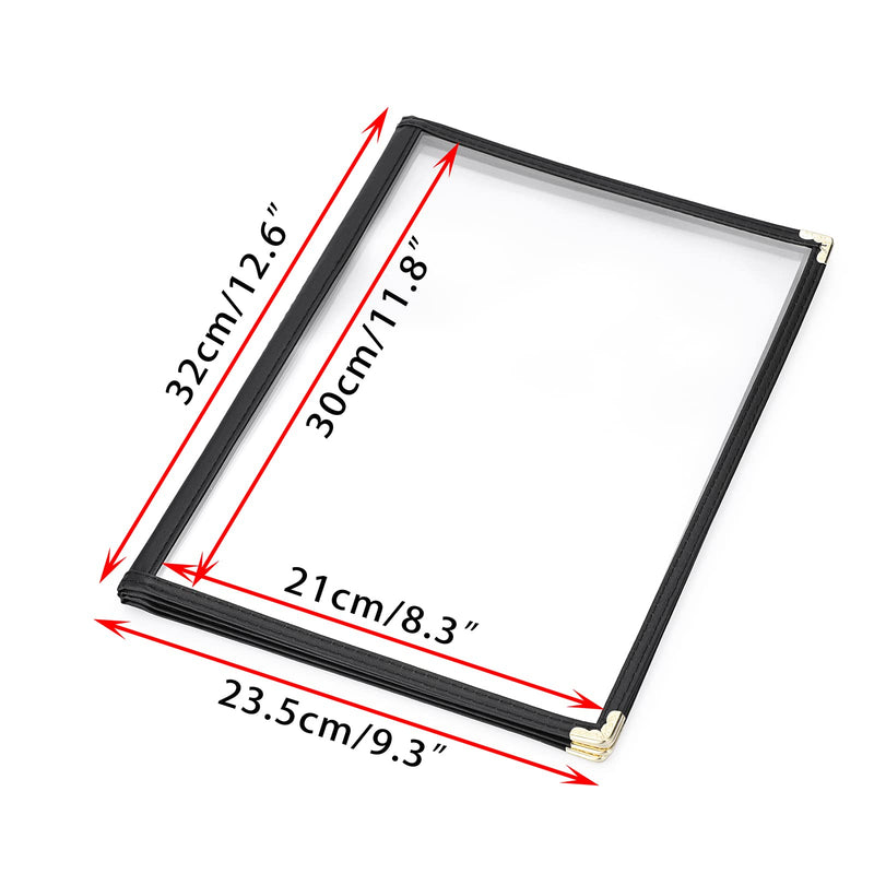 [Australia - AusPower] - BTSKY 2PCS A4 Size Menu Covers, 8.5" x 11.8" Restaurant Menu Holder 4 Page 8 View Transparent Menu Holders with Double Stitched Leatherette and Beautiful Gold Corners, Fits A4 Size Paper for Restaurant Menu School Project Daily Paper Chores and etc(Bla... 