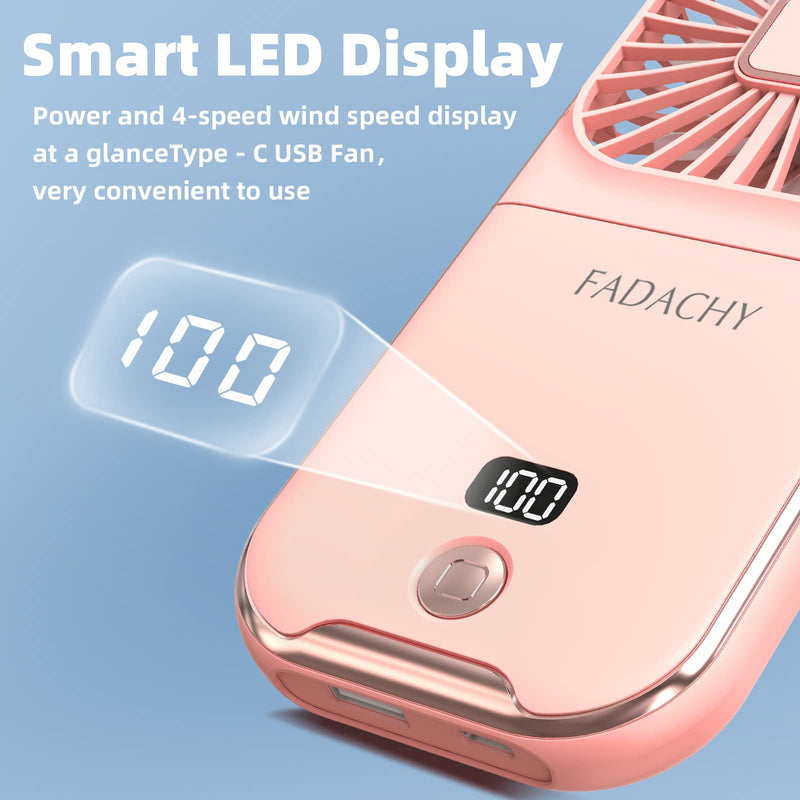[Australia - AusPower] - Mini Fan Portable Handheld Fan Rechargeable Small Battery Operated Personal Fan all in 1 as Power Bank, Phone Holder, Hand Held Fan, Mini Desk Fan, Travel Fan, USB Fan, 3000 mAh, 4 Speed, Neck lanyard Pink 