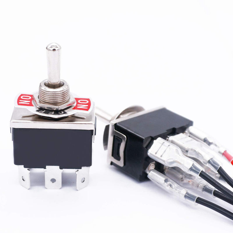 [Australia - AusPower] - TWTADE 3 Pcs Momentary Heavy Duty Rocker Toggle Switch 6 Pin 3 Position (ON)-Off-(ON) DPDT 16A 250VAC Spade Terminal Metal Bat Switch with Waterproof Boat Cap and 6.3mm Terminal Wires TEN-223MZX-B223 