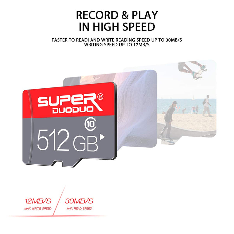 [Australia - AusPower] - 512GB Micro SD Card Class10 Memory Card TF Card High Speed MicroSD Card with SD Card Adapter for Camera Computer Game Console, Dash Cam, Surveillance, Drone 