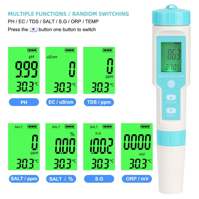 [Australia - AusPower] - Fdit Professional Water Quality Tester Water Quality Testing Meter Salinity PH TDS EC ORP Tester, 4 in 1 Portable Digital PH Tester Pen 