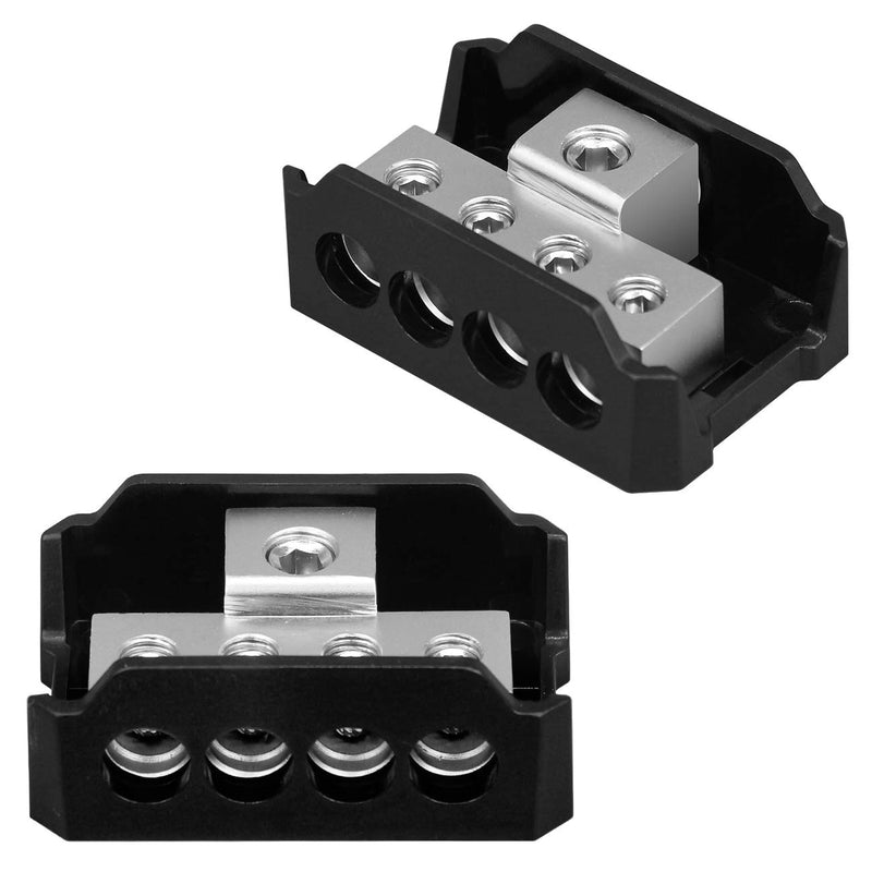 [Australia - AusPower] - Power Distribution Block 4 Way, 0 2 4 AWG Gauge in / 4 8 10 Gauge Out, Car Audio Stereo Amp Distribution Connecting Block for Car Audio Splitter 2 pcs (1 in 4 Out) 1 In 4 Out(4 Way) 