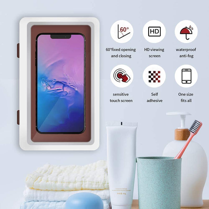 [Australia - AusPower] - Wall Mount Shower Phone Holder Bathroom Case Waterproof Self Adhesive Bathroom Phone Holder Anti Fog Touch Screen for Bathroom Shower Kitchen Make up Compatible with Mobile Phones Under 6.8 inches without hook 