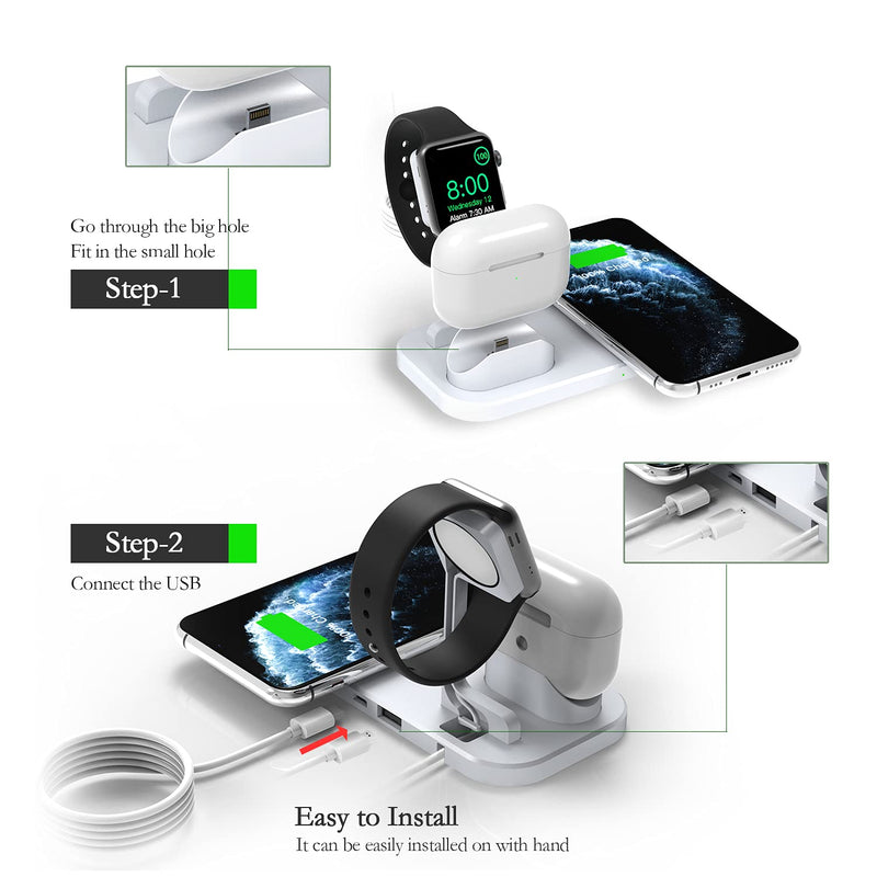 [Australia - AusPower] - BNCHI 3 in 1 Wireless Charger, Wireless Charging Station Compatible for iWatch 6/5/4/3/2/1, AirPods Pro1/2/3,Wireless Charging Stand Dock for iPhone13/13 pro/12/12 pro/11/11 pro/X/Xs/Xs MAX/8 Plus/8 Silver 