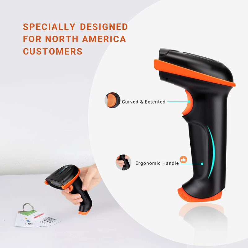 [Australia - AusPower] - Tera Barcode Scanner Wireless 1D Laser Cordless Barcode Reader with Battery Level Indicator, Versatile 2 in 1 2.4Ghz Wireless and USB 2.0 Wired Orange 