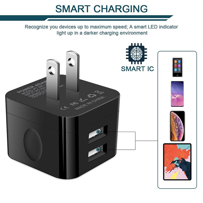 [Australia - AusPower] - 3Pack Wall Chargers, Charger Block, 2.4A Dual Port Fast Charging Station Power AC Adapter Home Phone Brick Plug Cube Box for iPhone 12 Pro Max SE 11 X XR XS 8, Samsung Galaxy S21 5G S20 A51 A71 Note20 Black 