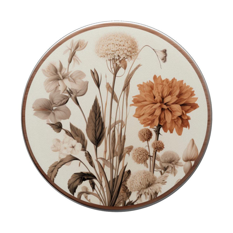 [Australia - AusPower] - Boho aesthetic minimalist floral art cream light Brown PopSockets Swappable PopGrip Black 