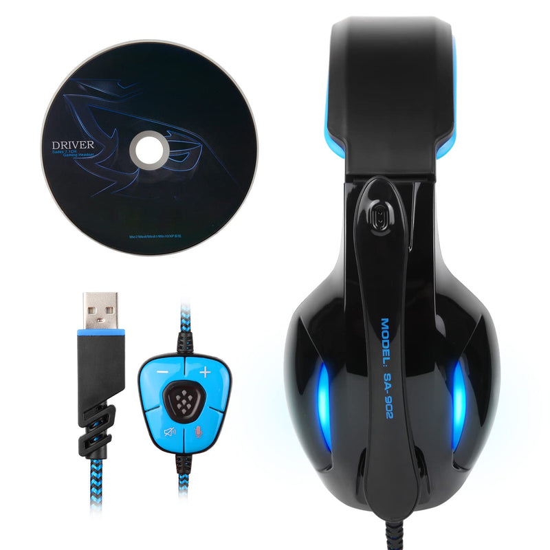 [Australia - AusPower] - SADES Newest SA902 7.1 Channel Virtual Surround Sound USB Gaming Headset Over-ear Headphones with Noise Isolating Mic LED Light for PC Mac Computer Gamers(Black Blue) SA902Black 
