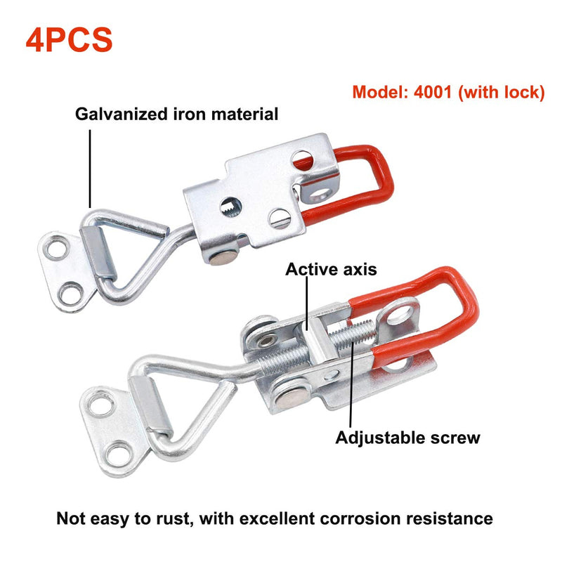 [Australia - AusPower] - smseace 4 Pack Adjustable Toggle Clamp(With Lock Hole), 100Kg 220Lbs Holding Capacity Dedicated Button Clamp 4001, Quick Release Pull Latch?With Stainless Steel Nuts And Screws SJ-4001-SK-4P 4001(With Lock Hole)-4PCS 