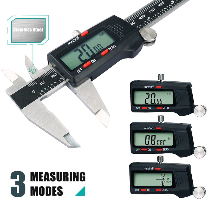 [Australia - AusPower] - Kynup Caliper Measuring Tool, Digital Vernier Caliper with Stainless Steel, Large LCD Screen, Auto - Off Feature, Inch Metric Fraction Conversion Micrometer Caliper Tool (6Inch/150mm) 