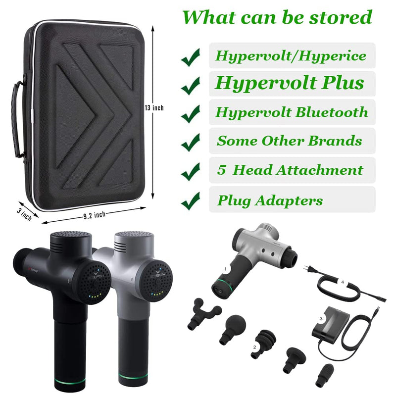 [Australia - AusPower] - Case for Hypervolt /Hypervolt Plus/Hypervolt Bluetooth with 5 Attachment Slots, Hard Shell Portable Storage Bag for Vibration Massage Device, Shockproof Dustproof Travel Carrying Storage Bag Black M 