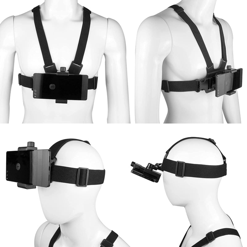[Australia - AusPower] - Phone Chest Mount Harness Vest and Head Strap Clip Holder for POV/VLOG, Compatible with iPhone 13 12 11 Pro Max X Xs Xr 8 7 6 Plus,Samsung and 4 to 7 inch Phones 