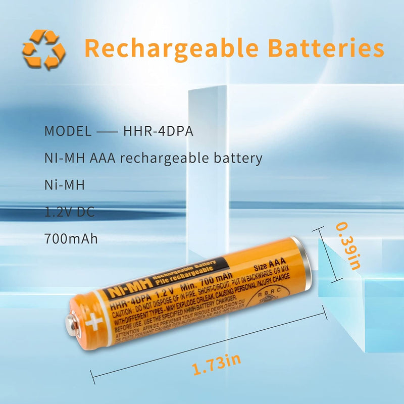 [Australia - AusPower] - 6PCS HHR-4DPA NI-MH AAA Rechargeable Batteries,1.2V 700mAh Battery for Panasonic Cordless Phone 6PCS 