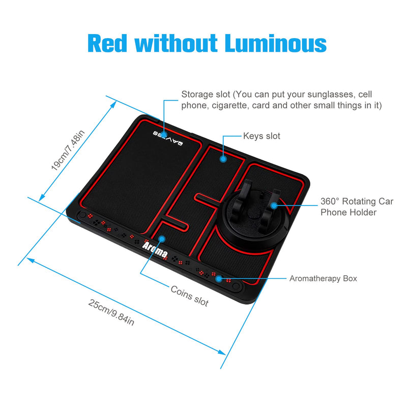 [Australia - AusPower] - Non-Slip Phone Pad for 4-in-1 Car, Universal 360° Rotating Car Phone Holder Dashboard Mount Stand, Multifunctional Car Dashboard Organizer Tray Anti Slip Mat Sticky Pad for Coins/Keys/Sunglasses (RED) Red 