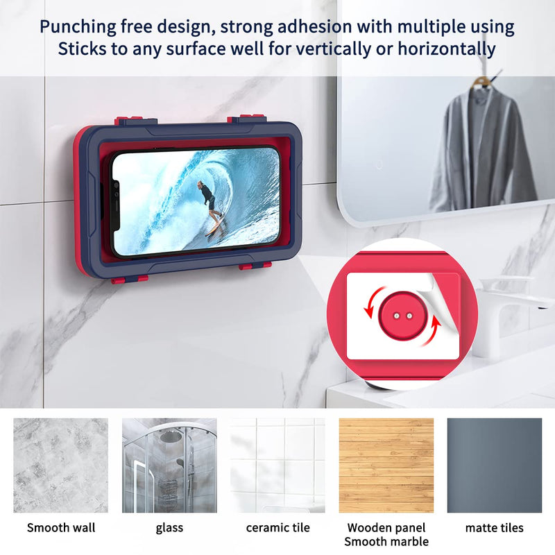 [Australia - AusPower] - ROISKIN Shower Phone Holder Fits 4- 7 inches Cell Phone for Wall Mirror Bathtub, 360 Rotating Adhesive iPhone Case for Vertically and Horizontally with Anti-Fog Screen Sensitivity blue 