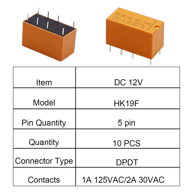 [Australia - AusPower] - smseace 10PCS HK19F DC 12V Yellow 8 pin Relay Coil DPDT Mini Power PCB Plastic Relay Adjust Automatically Protection Electronic Equipmen relays HK19F-12V 