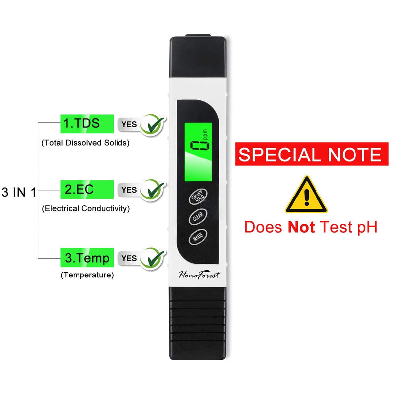 [Australia - AusPower] - Water Quality Tester, Accurate and Reliable, HoneForest TDS Meter, EC Meter & Temperature Meter 3 in 1, 0-9990ppm, Ideal Water Test Meter for Drinking Water, Aquariums, etc. White 