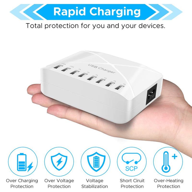 [Australia - AusPower] - Multi Port USB Charger Station,8-Port Desktop Multi USB Charger，USB Charging Hub with Smart Detect，Multiport USB Charging Station for Smartphone, Tablets and Other Multiple Devices（White）… white 8port 