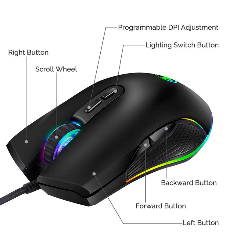 [Australia - AusPower] - FIRSTMEMORY USB C Mouse Type C Ergonomic Wired Mouse RGB Gaming Mouse Optical Mice with Adjustable DPI 800/1600/2400/3200 Compatible with Notebook, PC, Laptop, MacBook and All Type-C Device (Black) 